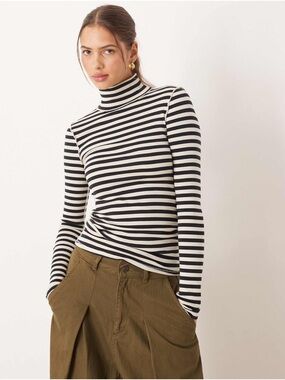 We The Free x FP Striped Black and White Turtleneck Top